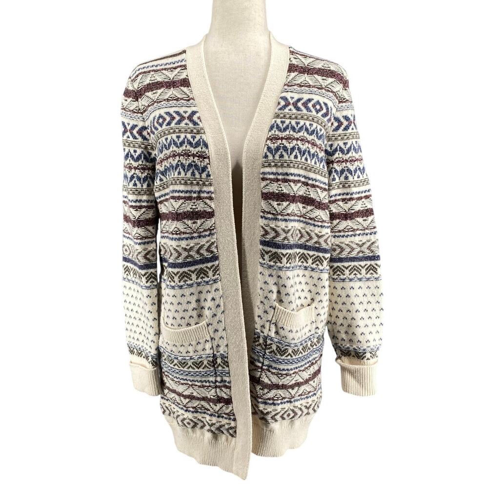 Abercrombie Fitch Fair Isle Grandpa Cardigan Sweater Small Cotton Blend Cashmere